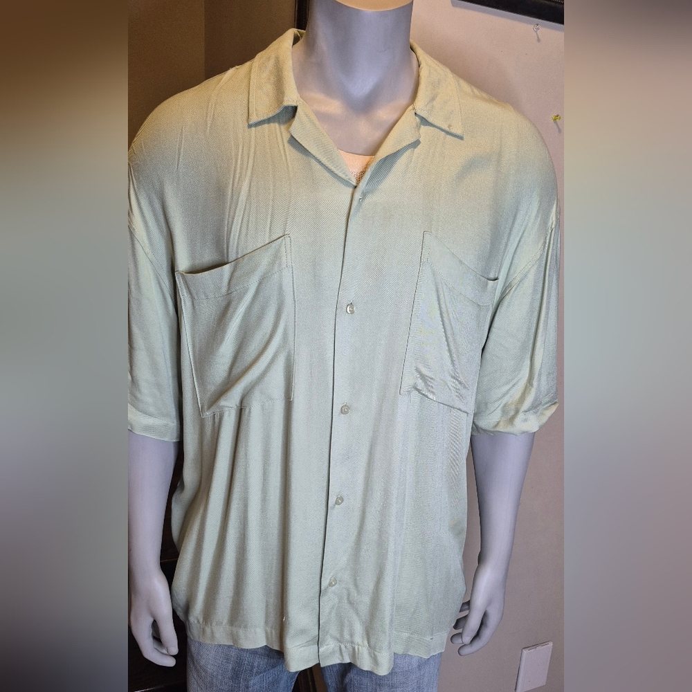 Men's Casual Light Green Button Down Shirt.